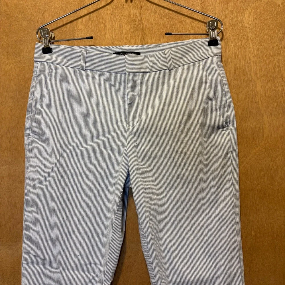 Banana Republic Avery Trousers Women 4 Blue White Seersucker Striped Linen Blend